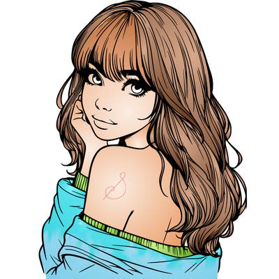 realistic girl with bangs looking over her shoulder