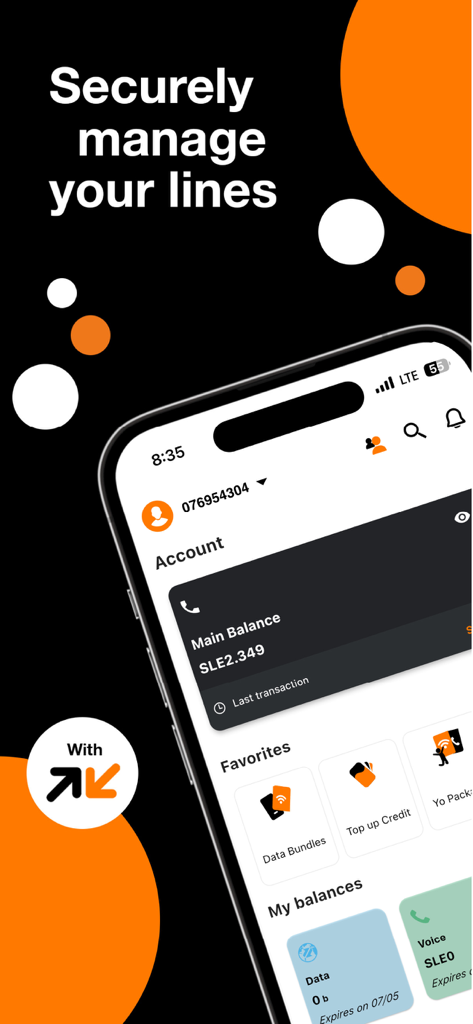Orange Max it - Sierra Leone - Orange Max it Sierra Leone app dashboard showing account balance and data management options