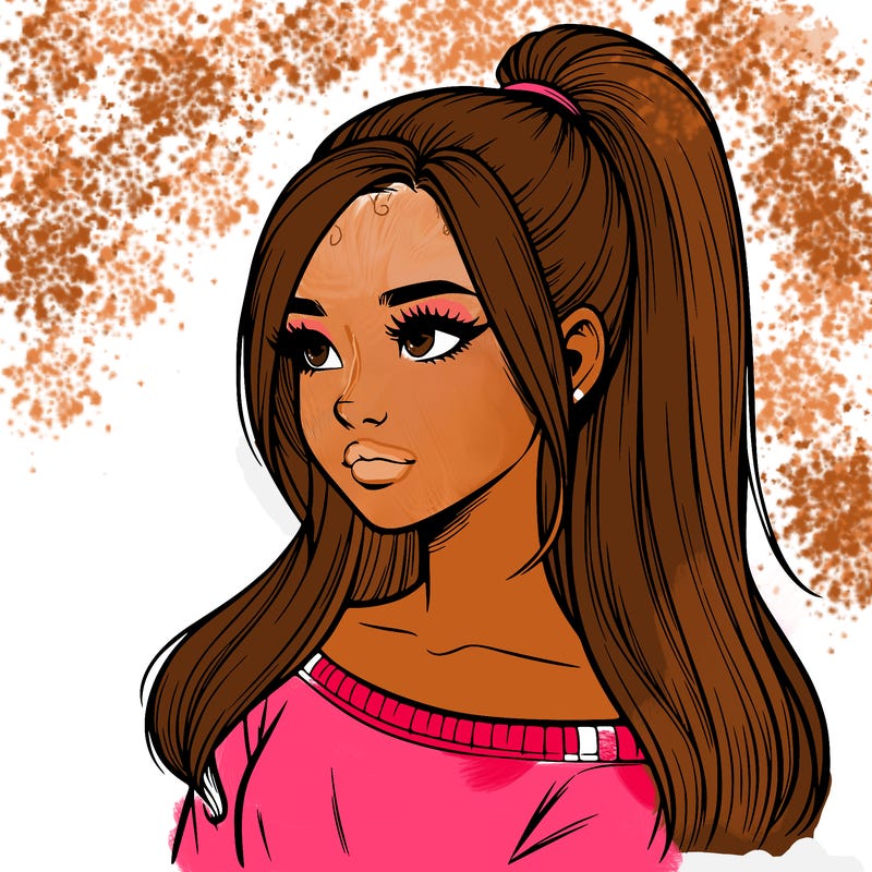 realistic girl with a high ponytail