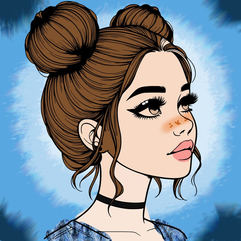 realistic girl with buns on the top of her head