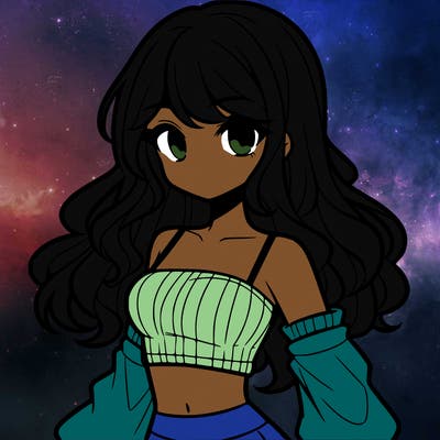 anime girl wavy hair w ity a crop top on