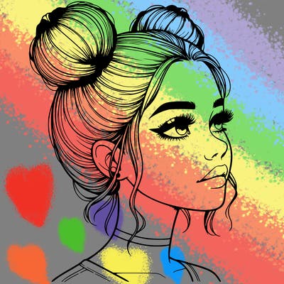 realistic girl with buns on the top of her head