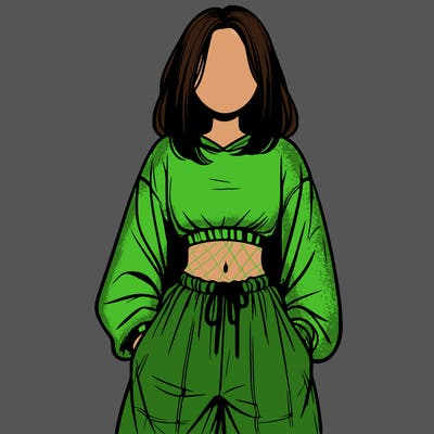 realistic girl faceless with baggy pants and a crop top