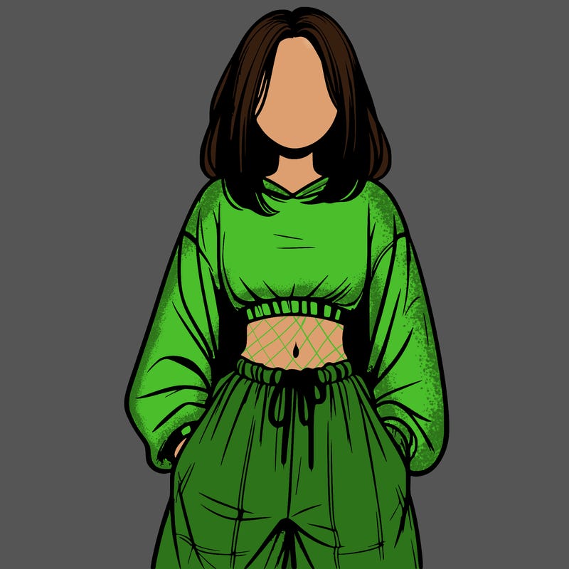 realistic girl faceless with baggy pants and a crop top