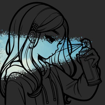 a realistic girl spray painting