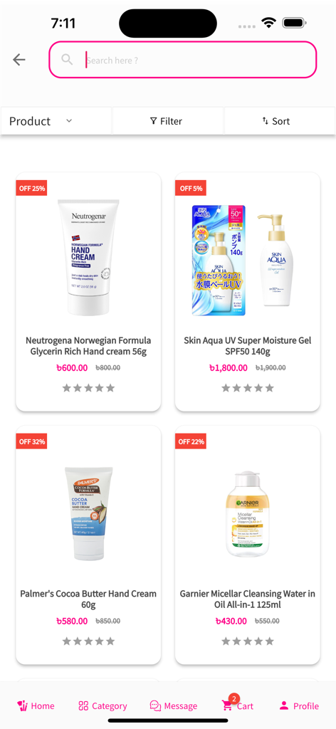 Skinplus - Skinplus mobile app interface showing various skincare products for sale with discounts.