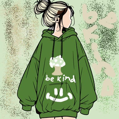 realistic girl with a oversized sweatshirt on and a bun