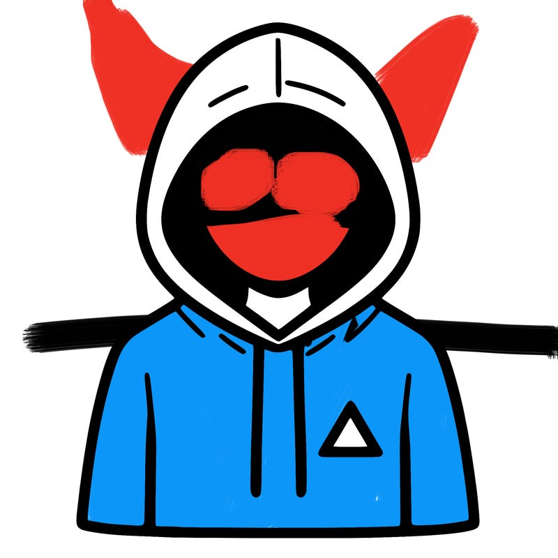 a person with non face waering a hoodie with a small triangle symbol