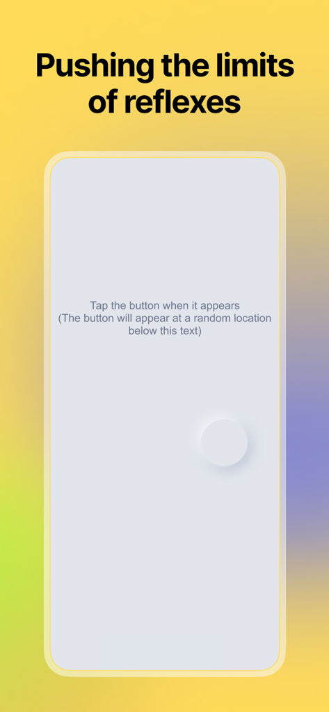 Reaction Time: Tap Test - Uma captura de tela do aplicativo Tempo de Reação: Teste de Toque exibindo uma interface minimalista para treinamento de reflexos com um botão branco em um fundo claro.