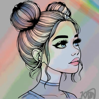 realistic girl with buns on the top of her head