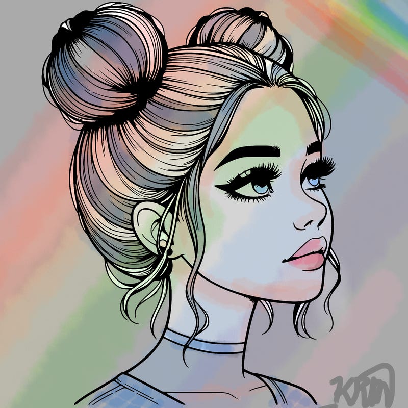 realistic girl with buns on the top of her head