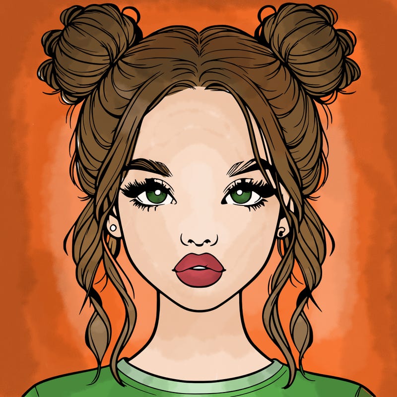 realistic girl with two buns in hair and lips
