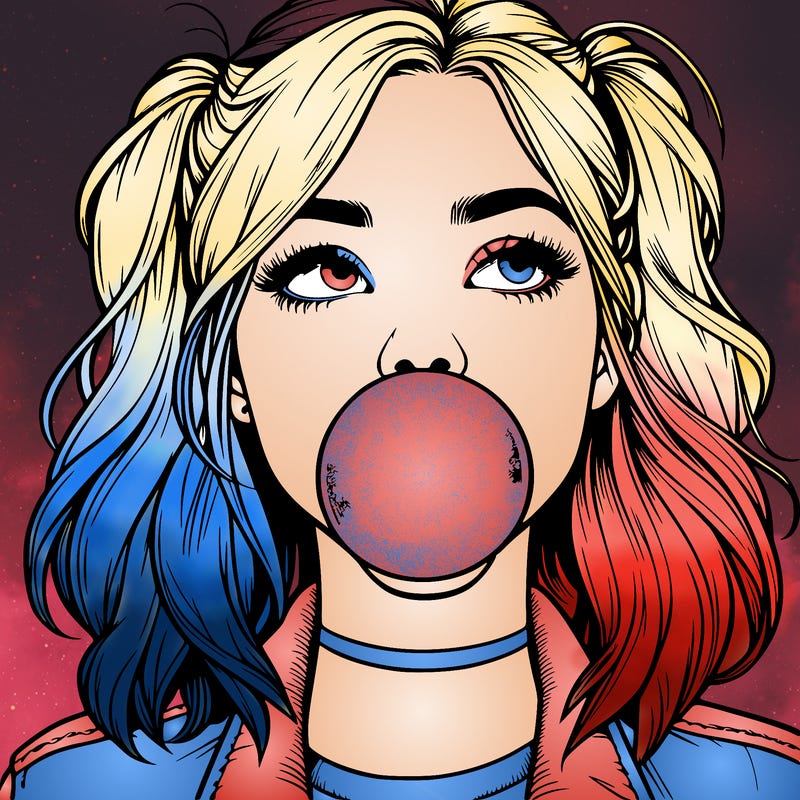 realististic girl blowing bubble -gum