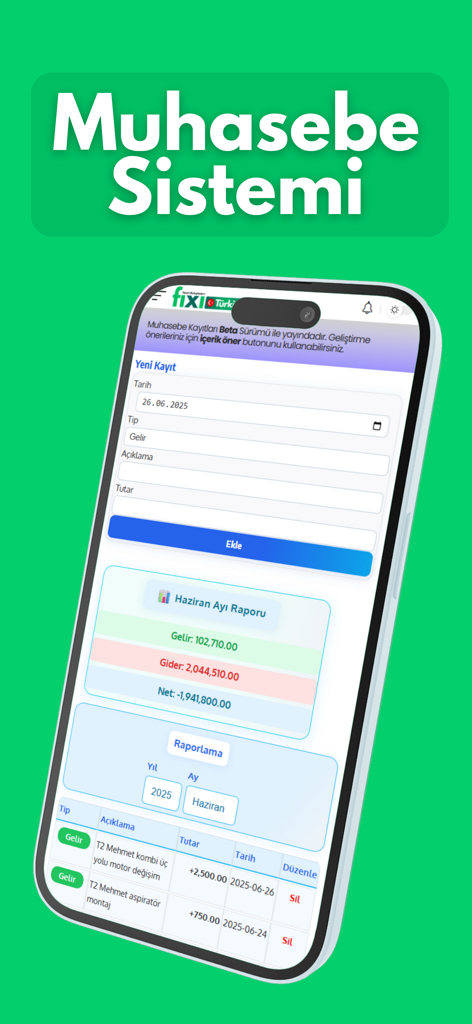 Fixi - サービス収入と支出を追跡するためのFixiアプリ会計システムインターフェイス