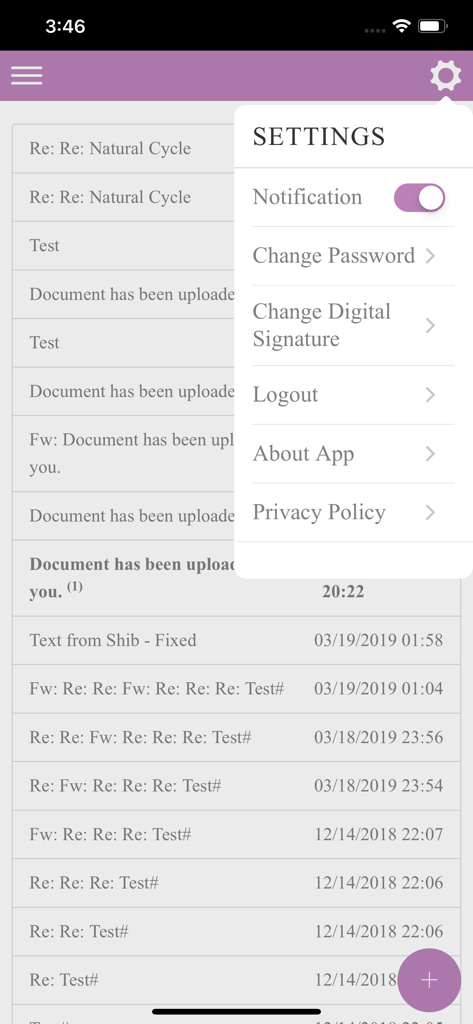 Artisan Ally - Settings menu in Artisan Ally app showing notification and digital signature options