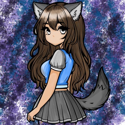 realistic girl with wolf ears and a tail