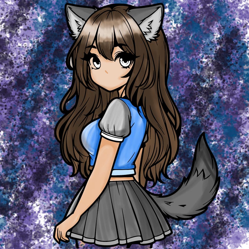 realistic girl with wolf ears and a tail