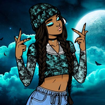 realistic teenage girl with braids and a beanie and crop top doing 🫶🏼