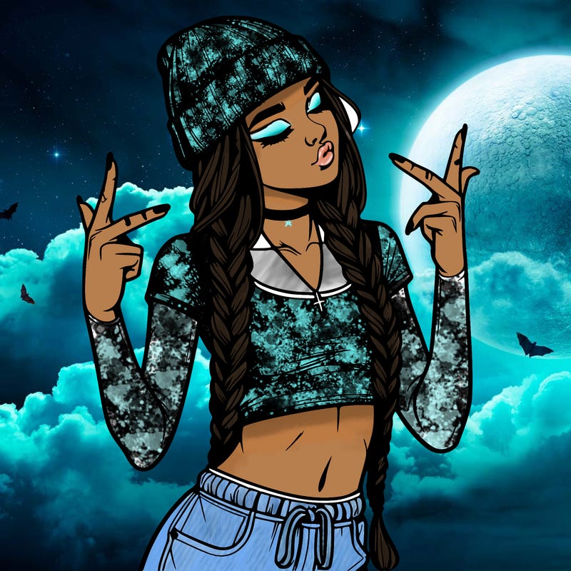 realistic teenage girl with braids and a beanie and crop top doing 🫶🏼