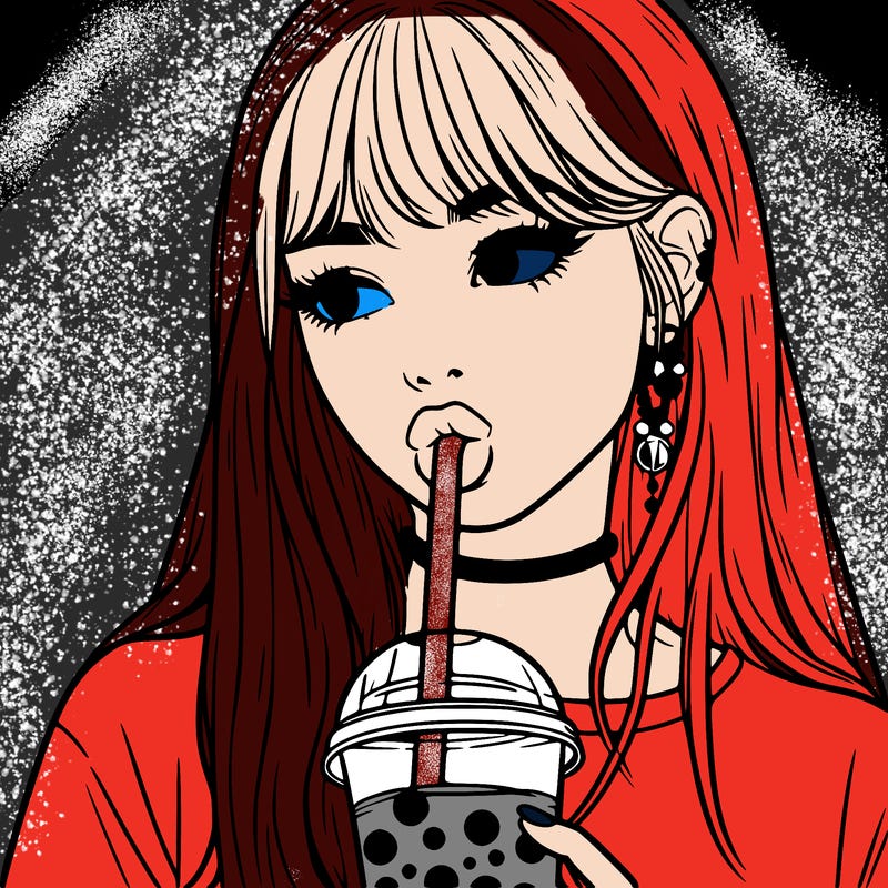 aesthetic realistic girl drinking boba