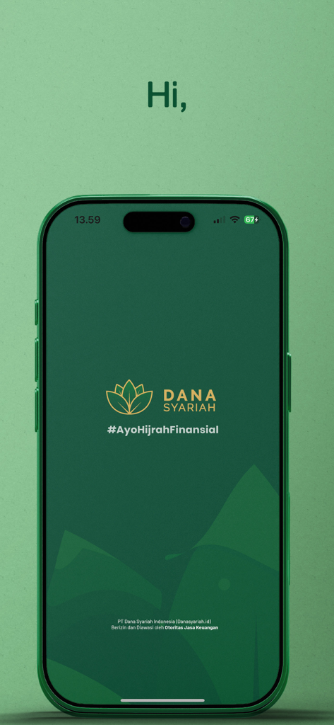 Dana Syariah - Dana Syariah Islamic investment app splash screen featuring the logo and greeting on a green background
