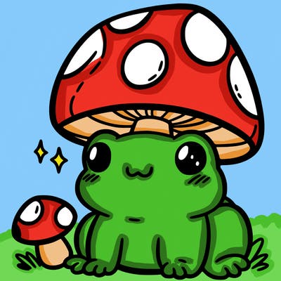 a cute frog with a mushroom hat