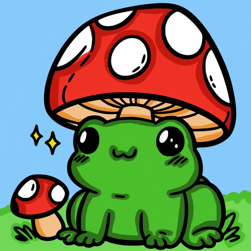 a cute frog with a mushroom hat