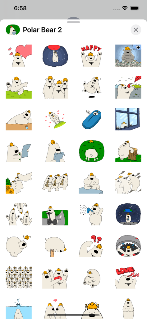 Eine Sammlung von süßen Eisbären-Stickern für iMessage, die verschiedene Ausdrücke und Aktivitäten zeigen