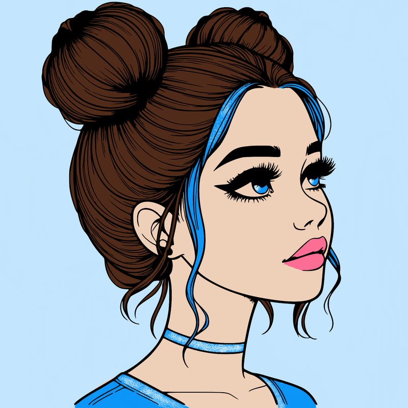 realistic girl with buns on the top of her head