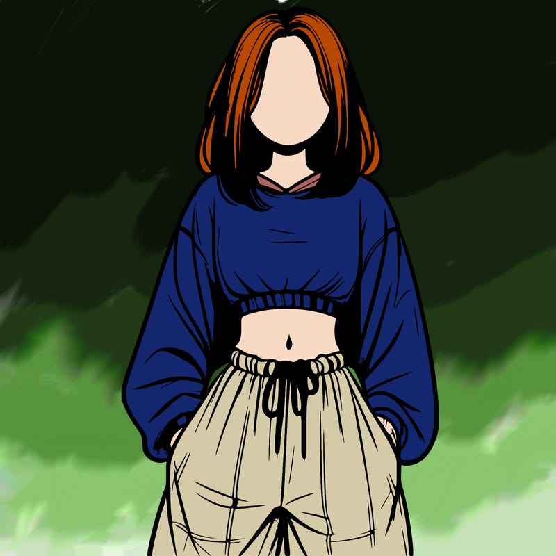 realistic girl faceless with baggy pants and a crop top