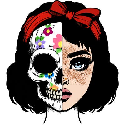realistic girl with half skull mask