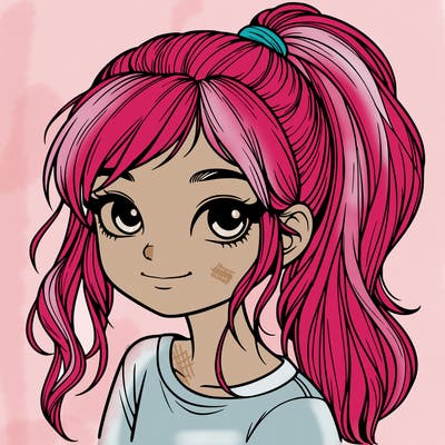 realistic girl with ponytail