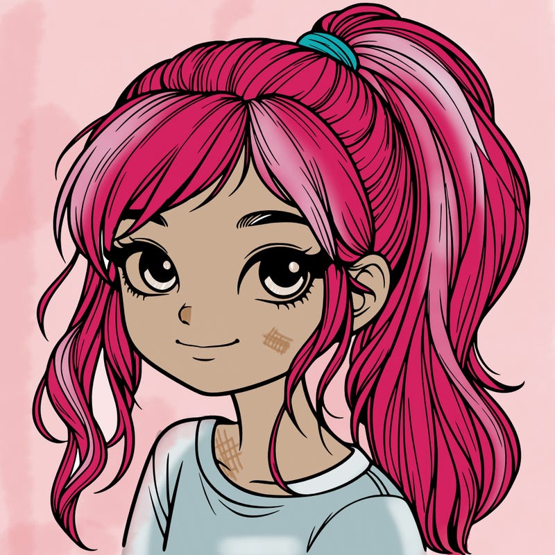 realistic girl with ponytail