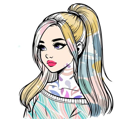 realistic girl with a high ponytail