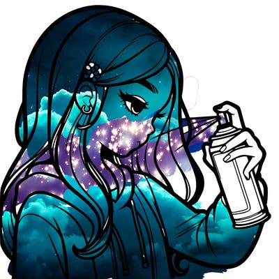 a realistic girl spray painting