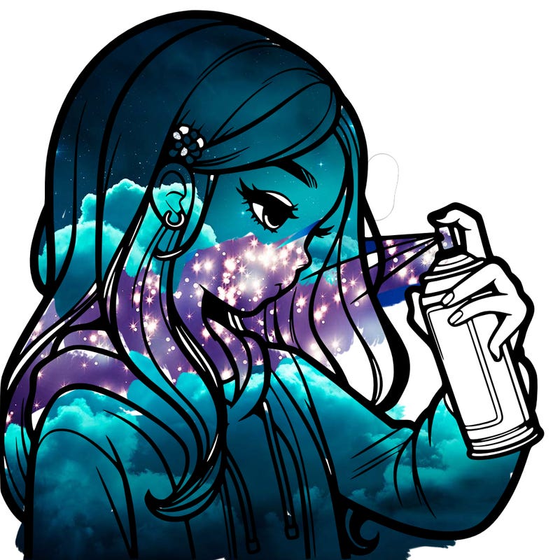 a realistic girl spray painting