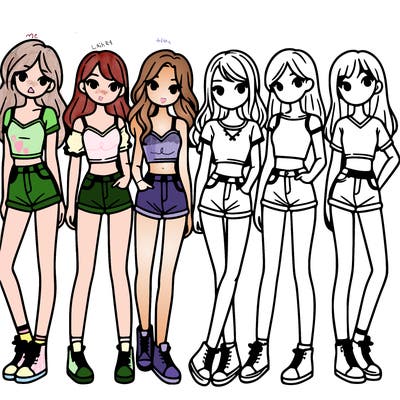 a group of girls wearing crop tops and shorts