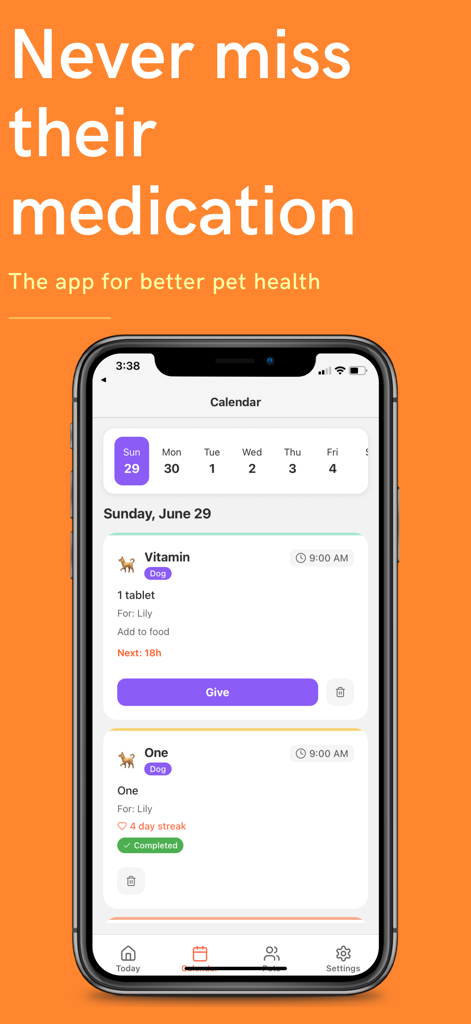Pet Meds Reminder - Pet Meds Reminderアプリの投薬スケジュールインターフェース、ペットの毎日のタスクを表示