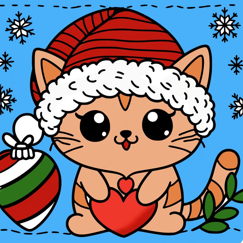 a cat with christmas hat and heart