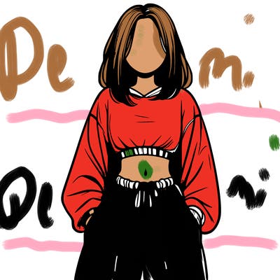 realistic girl faceless with baggy pants and a crop top