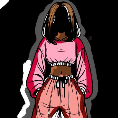 realistic girl faceless with baggy pants and a crop top