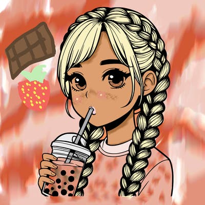 realistic girl with braided hair drinking boba