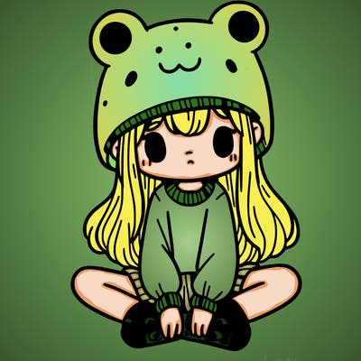 a girl wearing a frog hat and some frog socks