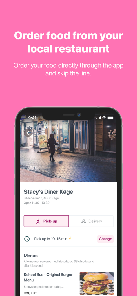 Stacy's Diner - Stacy's Diner mobile app interface showing options to order food for pick-up and skip the line
