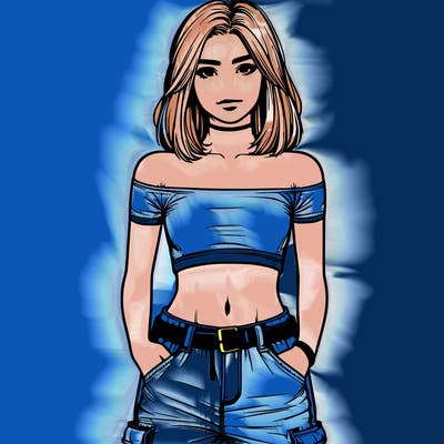 realistic teenage girl with a crop top and cargo jeans