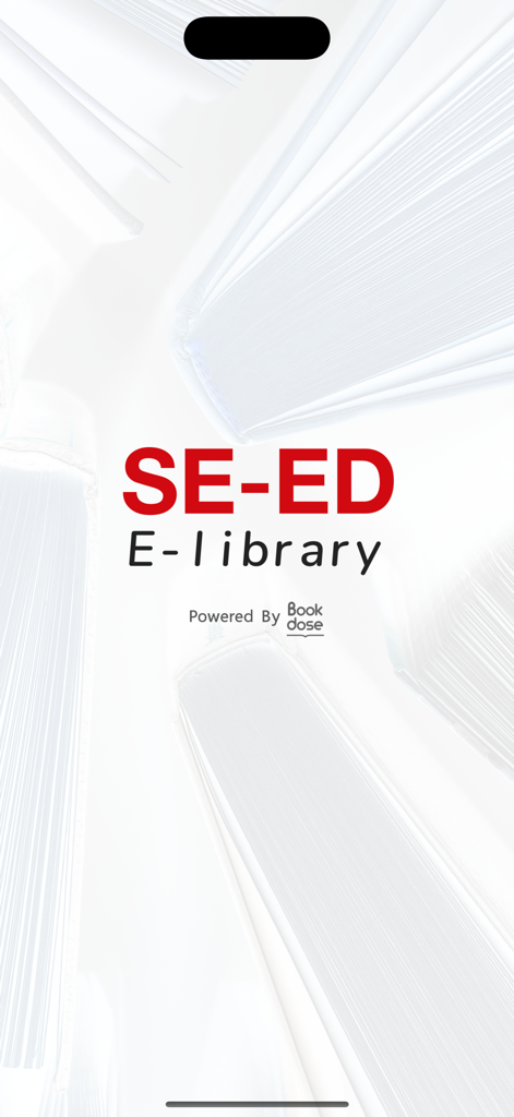 SE-ED E-library mobile app splash screen with logo and book background