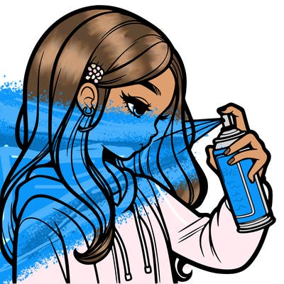 a realistic girl spray painting
