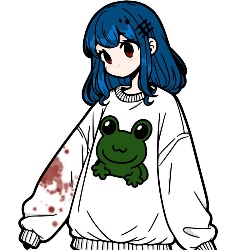 girl wearing frogging sweatshirt