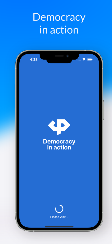 Fidias App - Fidias 앱 스플래시 화면에 '실행되는 민주주의'라는 문구가 표시됩니다.