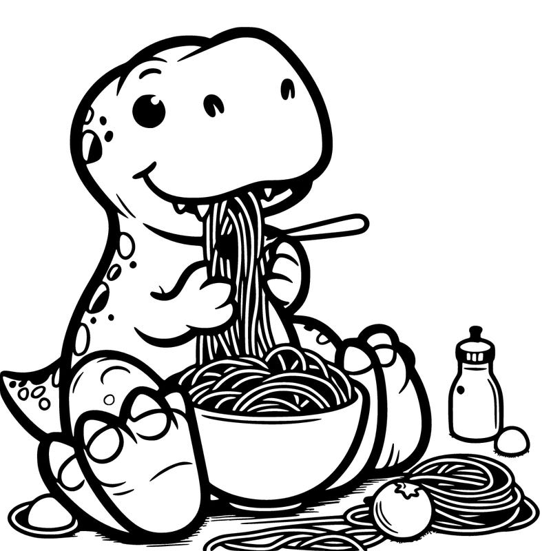 dino eating speggetti